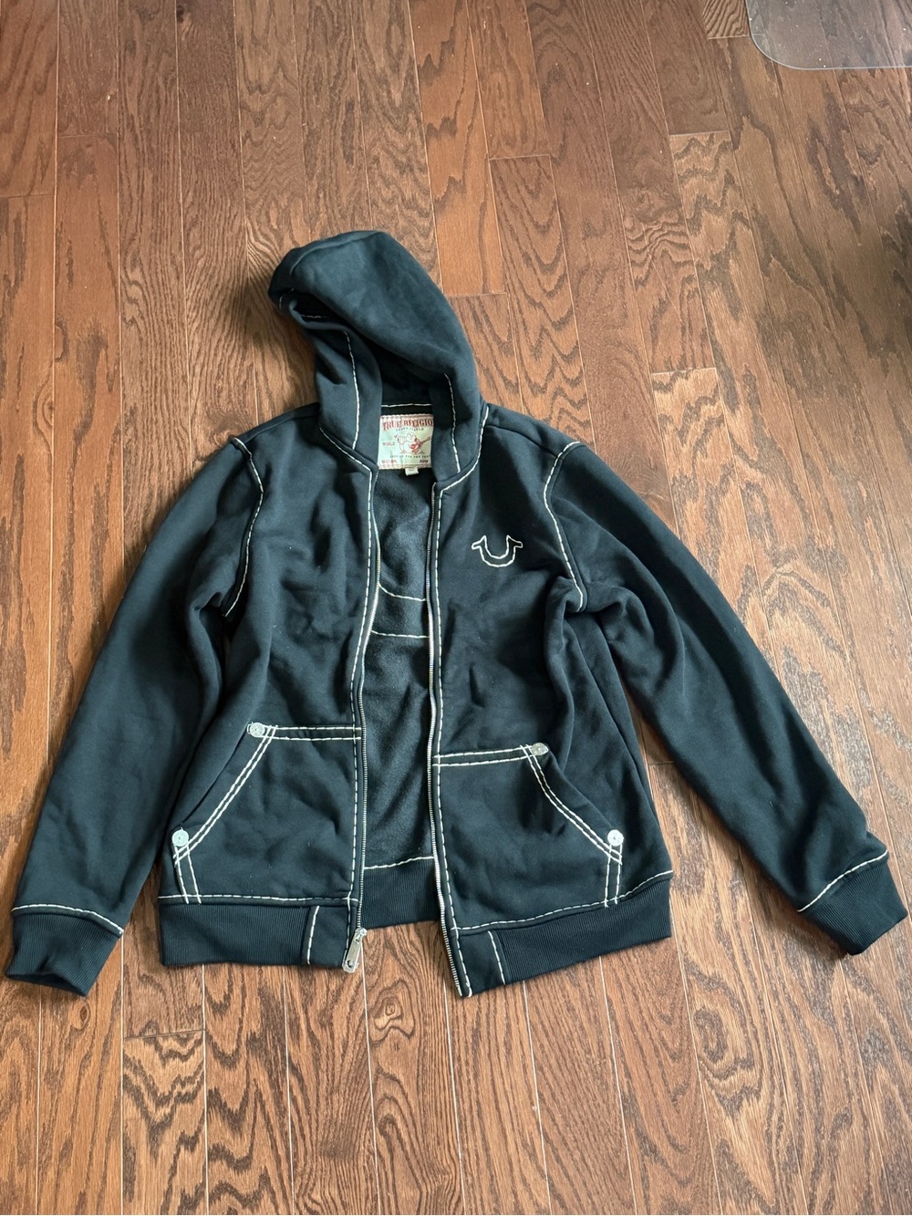 True Religion Black Hoodie with White Contrast Stitching